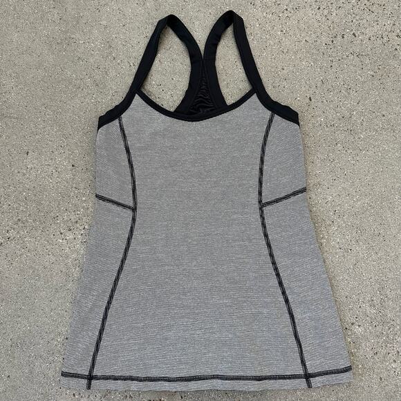 Lululemon Ujjayi Power Y Tank Micro Stripe Gray Racerback Tank Top - Picture 1 of 7